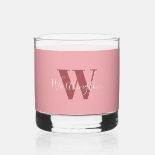 Vaso De Whiskey Girly Monograma y Nombre Rojo rosa