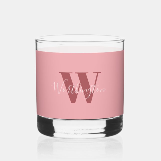 Vaso De Whiskey Girly Monograma y Nombre Rojo rosa (Anverso)