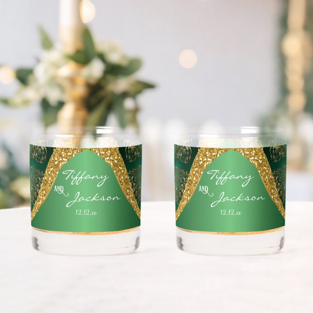 Vaso De Whiskey Glam Gold Purpurina Green Metallic Boda (Insitu (Boda))