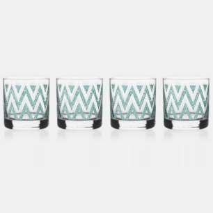 Vaso De Whiskey Glitzy Green Chevron Stripes Navidades