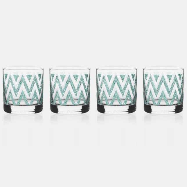 Vaso De Whiskey Glitzy Green Chevron Stripes Navidades (Anverso)