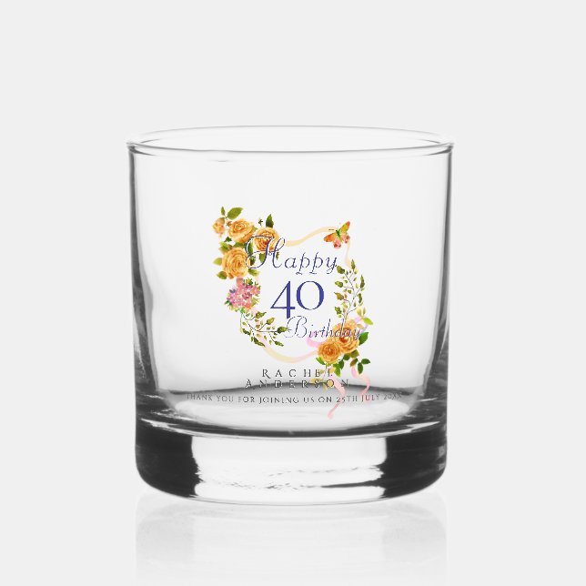 Vaso De Whiskey Gold Rose Ribbon 40th Birthday (Anverso)