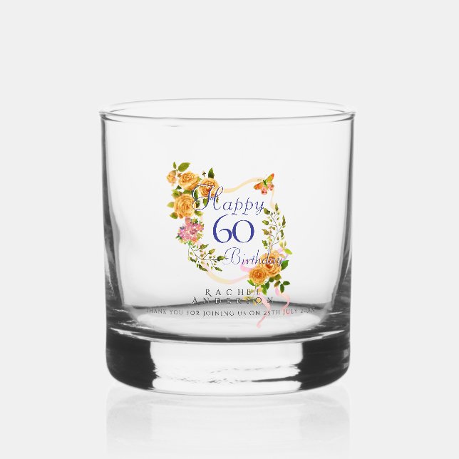 Vaso De Whiskey Gold Rose Ribbon 60th Birthday (Anverso)