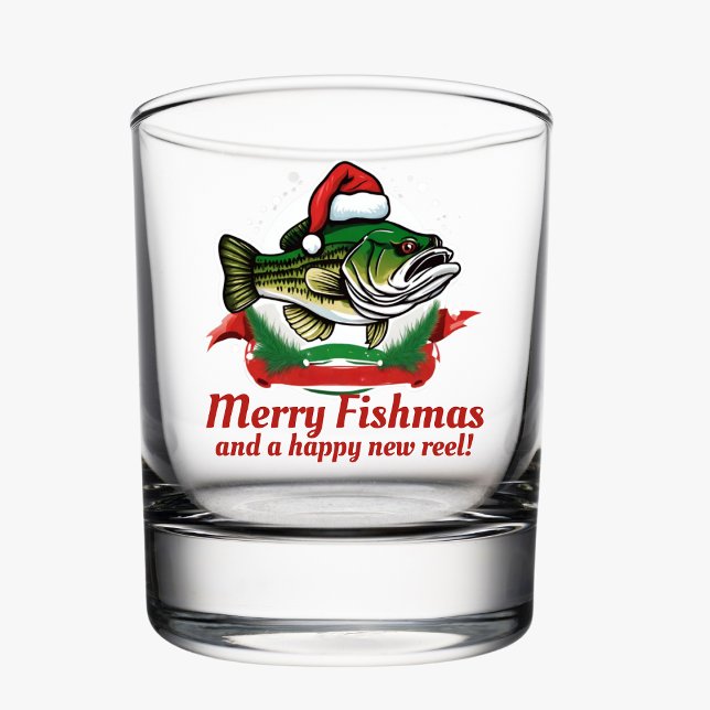 Vaso De Whiskey Gracioso Feliz Navidad Pescado de Santa Fish (Merry Fishmas Whiskey Bass Fishing Glass for Anglers)