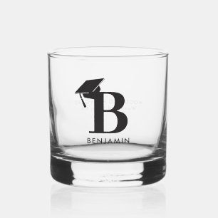 Vaso De Whiskey Graduación Cap Monograma Regalo moderno Minimalist