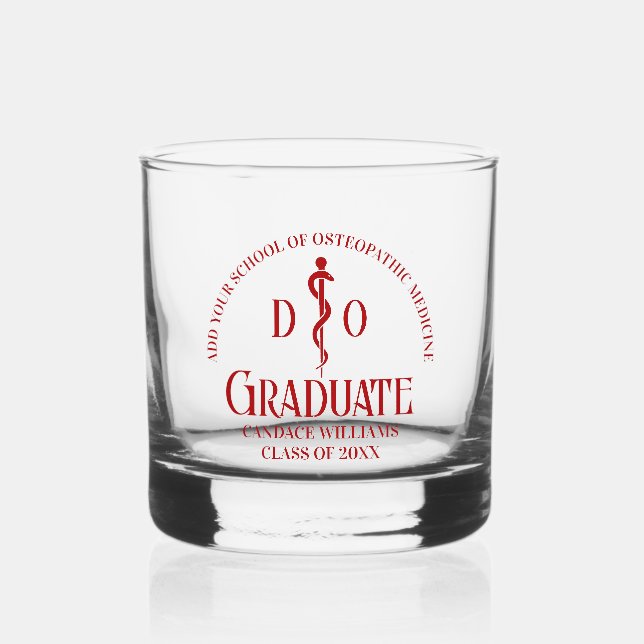 Vaso De Whiskey Graduación de la Escuela Médica Osteopática Roja (Anverso)