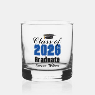 Vaso De Whiskey Graduación Personalizada Azul Clase de 2026
