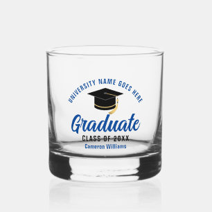 Vaso De Whiskey Graduación Personalizada de la Universidad Azul No