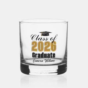 Vaso De Whiskey Graduación Personalizada de Oro y Negro Clase de 2