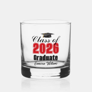 Vaso De Whiskey Graduación Personalizada en Rojo de la Clase de 20