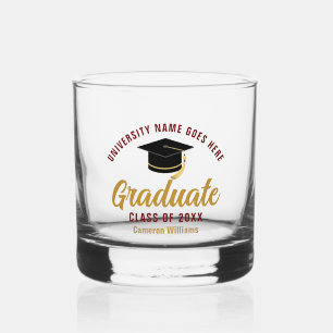 Vaso De Whiskey Graduación Universitaria Marrón Dorado Personaliza