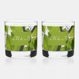 Vaso De Whiskey Green Leaves Boda Tumbler Glass