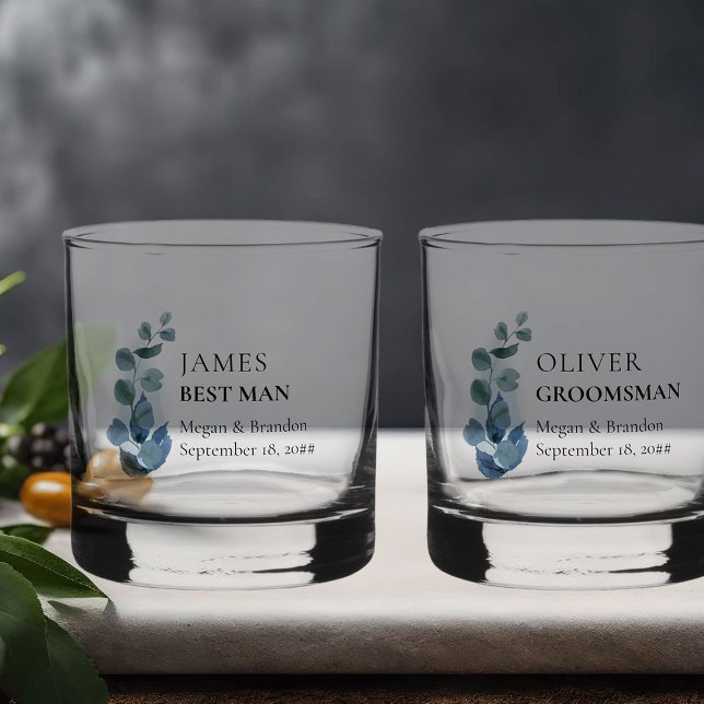 Vaso De Whiskey Groomsman Eucalyptus Greenery Boda Personalizado (Eucalyptus wedding groomsman gift to personalize for anyone or everyone in your wedding party)