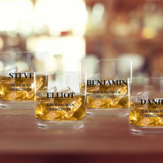 Vaso De Whiskey Groomsman Propuesta Elegancia Nombre Personalizado (groomsmen proposal whiskey glasses stylish personalized name modern classic)