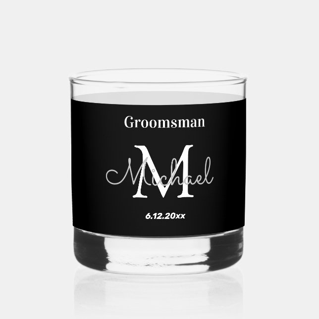 Vaso De Whiskey groomsmen personalizado mínimo blanco negro (Anverso)