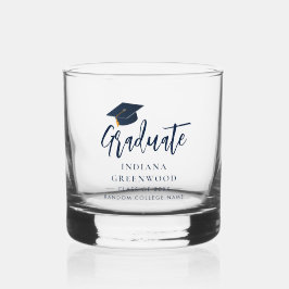 Vaso De Whiskey Guión de graduación Navy Blue Personalized Keepsak