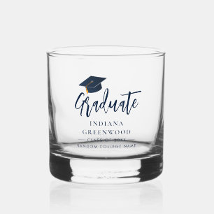 Vaso De Whiskey Guión de graduación Navy Blue Personalized Keepsak