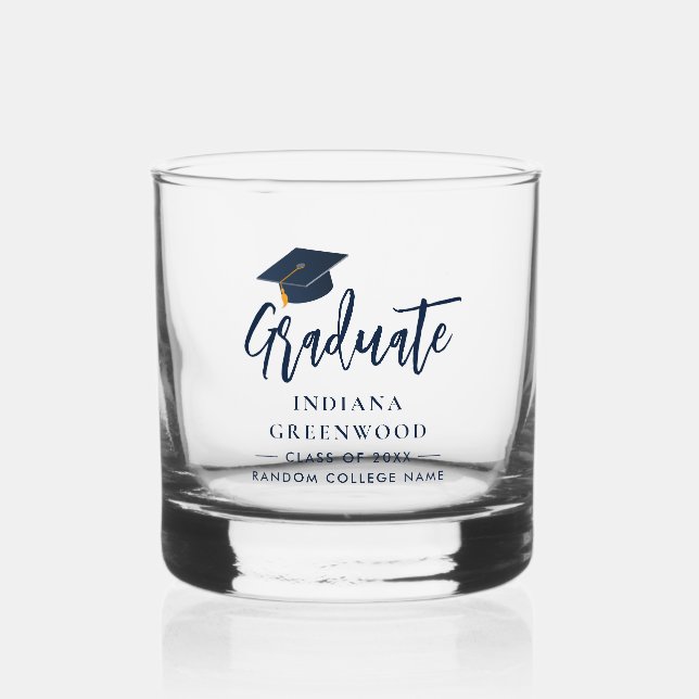 Vaso De Whiskey Guión de graduación Navy Blue Personalized Keepsak (Anverso)