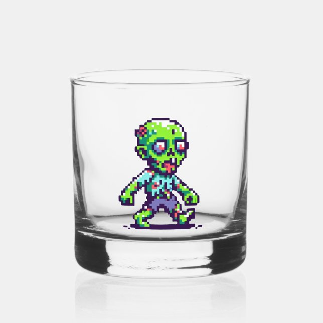 Vaso De Whiskey Halloween zombie divertido de 8 bits (Reverso )