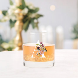 Vaso De Whiskey Hermoso Monograma A con decoración floral