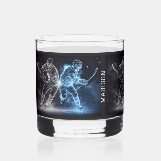 Vaso De Whiskey Hockey sobre hielo de nombre personalizado (Anverso)