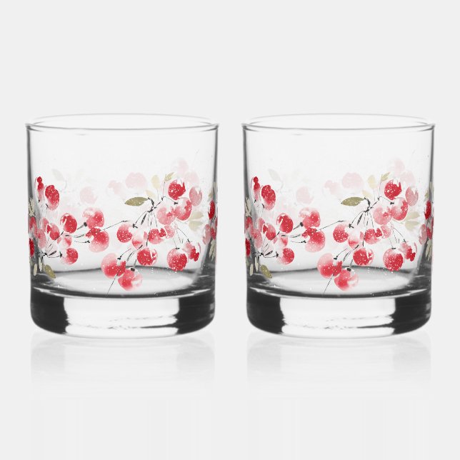 Vaso De Whiskey Holiday Red Berry Watercolor (Anverso)