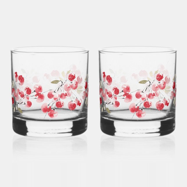 Vaso De Whiskey Holiday Red Berry Watercolor | Christmas Drinkware (Anverso)