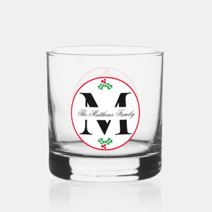 Vaso De Whiskey Holly Berries Navidades Holiday Monogram Familia