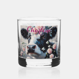 Vaso De Whiskey Holstein Cow Carnations Farmhouse Personalizado