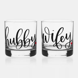 Vaso De Whiskey Hubby Wifey Pareja Typografía Personalizado de dis