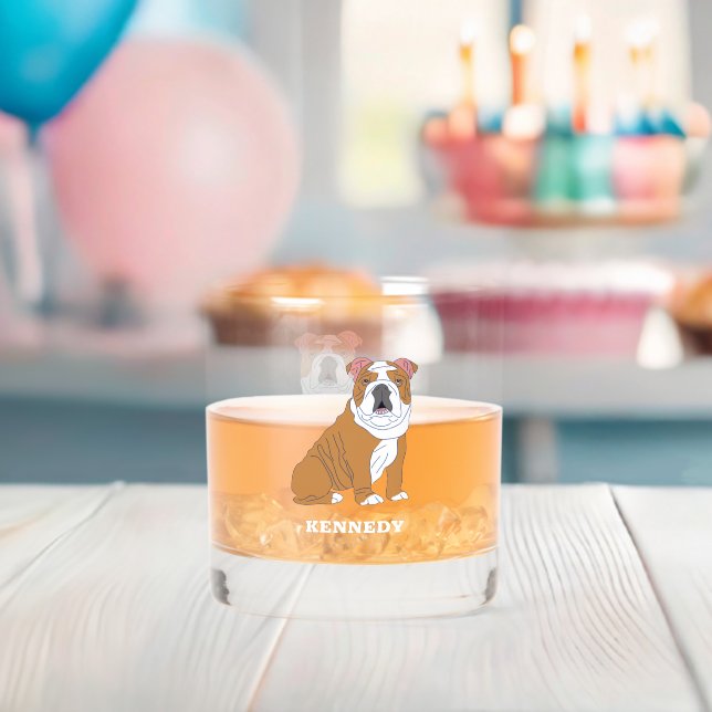 Vaso De Whiskey Ilustracion de Bulldog inglés personalizado (Insitu (Baby Shower))