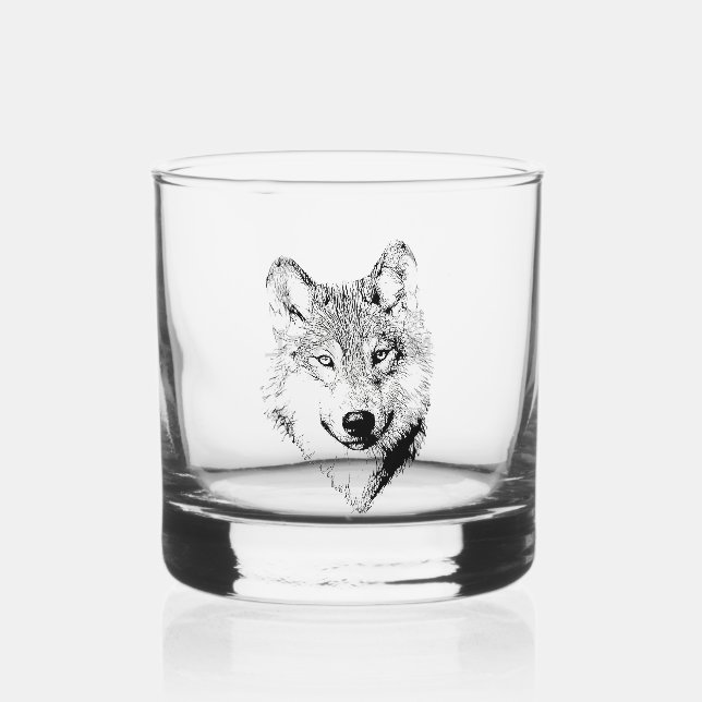 Vaso De Whiskey Ilustracion de cabeza animal Wolf Spirit Monograma (Anverso)
