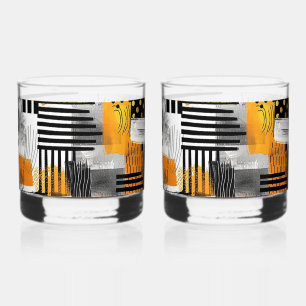 Vaso De Whiskey Impresión de arte moderno mixto negro/Naranja