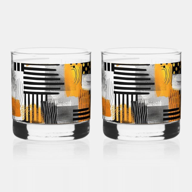 Vaso De Whiskey Impresión de arte moderno mixto negro/Naranja (Reverso )