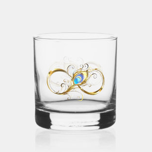 Vaso De Whiskey Infinito con la pluma de pavo real dorado