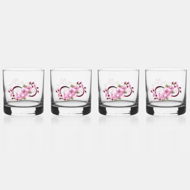 Vaso De Whiskey Infinito con las flores de flores de Sakura Blosso (Anverso)