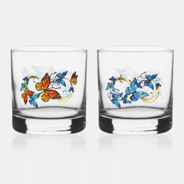 Vaso De Whiskey Infinity of Monarch Butterflies (Anverso)