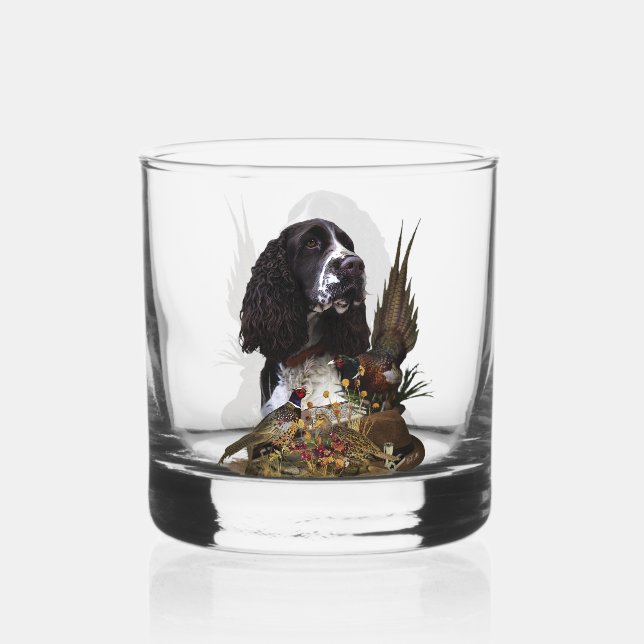 Vaso De Whiskey Inglés Springer Spaniel con faisán (Anverso)