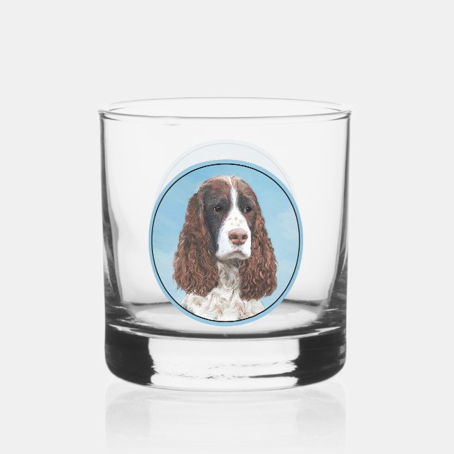 Vaso De Whiskey Inglés Springer Spaniel Pintura Original Perro Art (Anverso)
