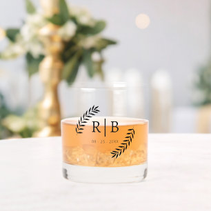 Vaso De Whiskey Iniciales de nombres de parejas de caligrafía negr