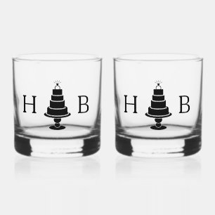 Vaso De Whiskey Iniciales de pastel de boda