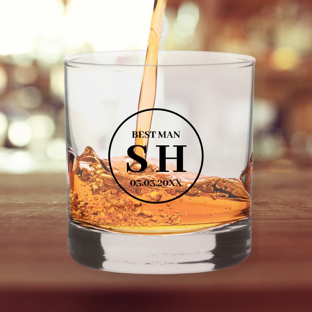 Vaso De Whiskey Iniciales personalizadas de la mejor propuesta de  (Stylish Best Man Proposal Personalized Initials Whiskey Glass groomsman whiskey glass personalized )