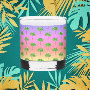 Vaso De Whiskey Isla de puesta de sol tropical palmera verde