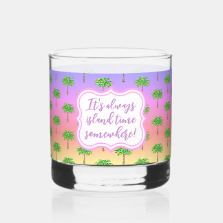 Vaso De Whiskey Isla Tropical Sunset Island Time Green Palm Tree