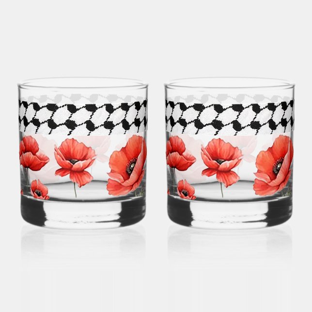 Vaso De Whiskey Juego de vidrio Hattah Whiskey con amapola palesti (Anverso)