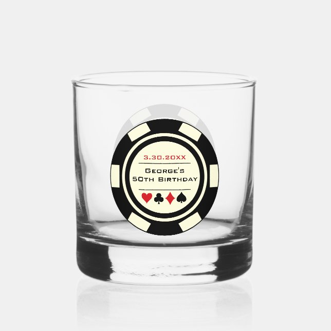Vaso De Whiskey Jugador de póquer con crema negra de cumpleaños Te (Anverso)