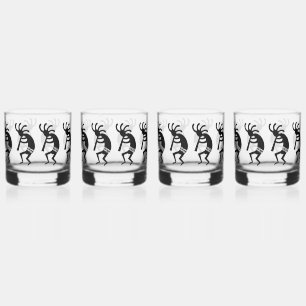 Vaso De Whiskey Kokopelli, Negro Y Blanco, Puede Vidrio