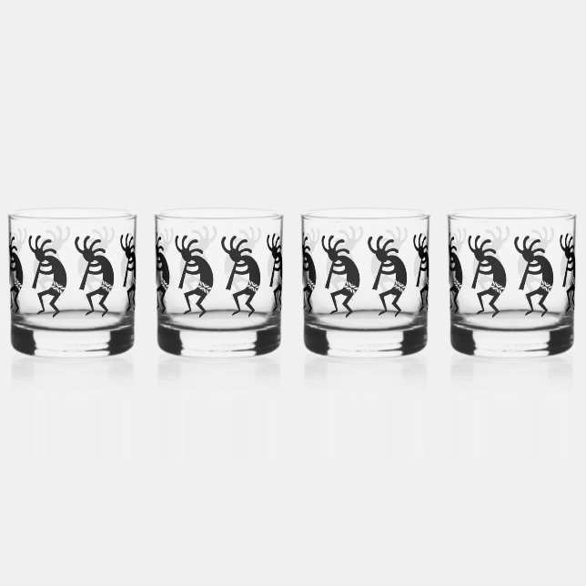 Vaso De Whiskey Kokopelli, Negro Y Blanco, Puede Vidrio (Anverso)