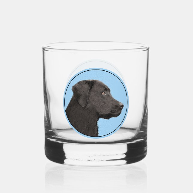 Vaso De Whiskey Labrador recuperador pintura negra original de per (Anverso)