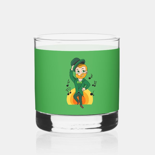 Vaso De Whiskey Leprechaun bailando, personalizado de San Patricio (Anverso)
